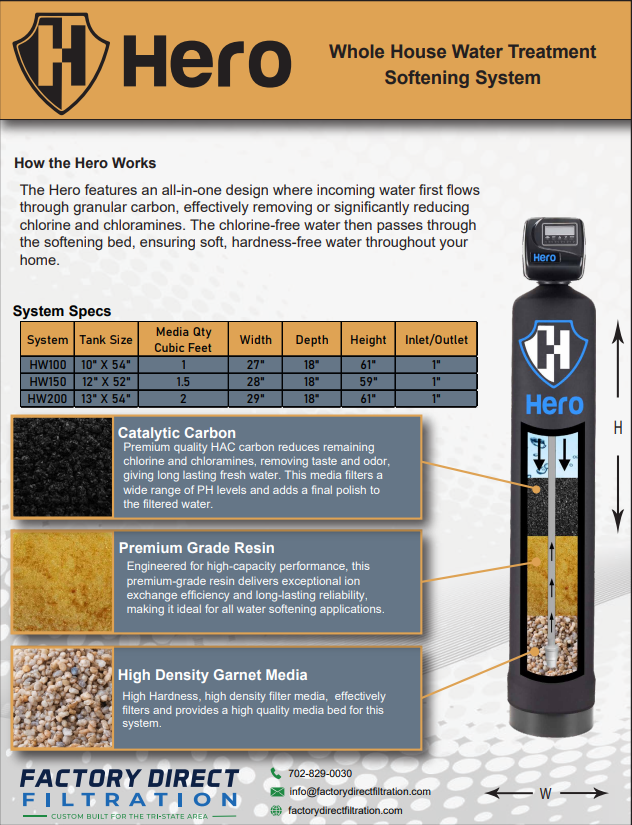 The Hero Series Whole House Water Treatment System Specification Sheet