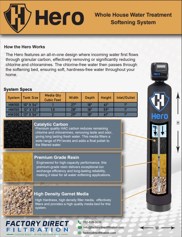 The Hero Series Whole House Water Treatment System Specification Sheet
